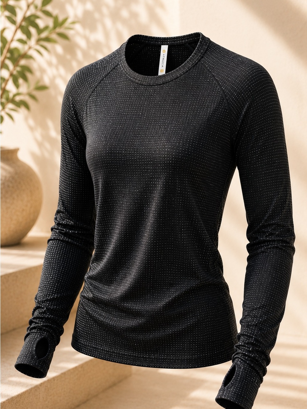 Athleta Momentum Seamless Metallic Long Sleeve Top NWT Black Large - Picture 1 of 11